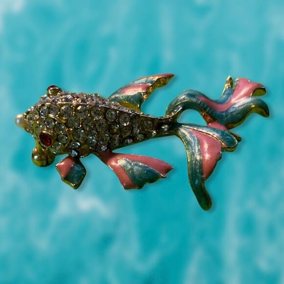 Lovely Vintage Angel Fish with Pink and Aqua Enamel Fins and Rhinestones… - Picture 3 of 5